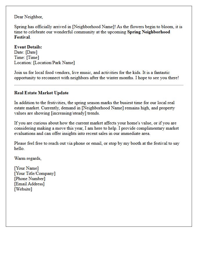 Spring Neighborhood Festival and Real Estate Market Letter