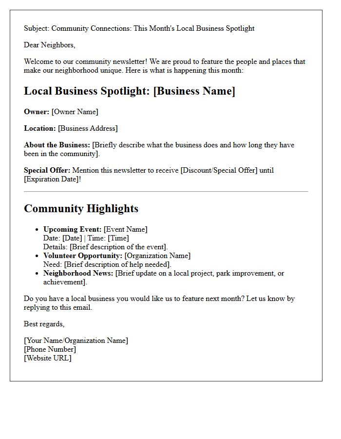 Local Business Spotlight and Community Highlights Letter