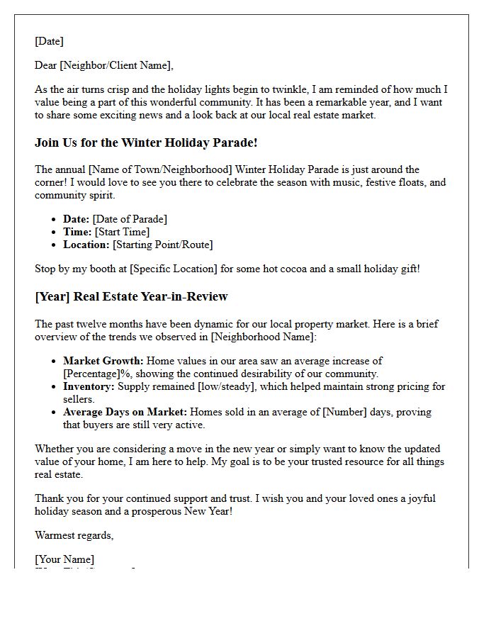 Winter Holiday Parade and Real Estate Year-in-Review Letter