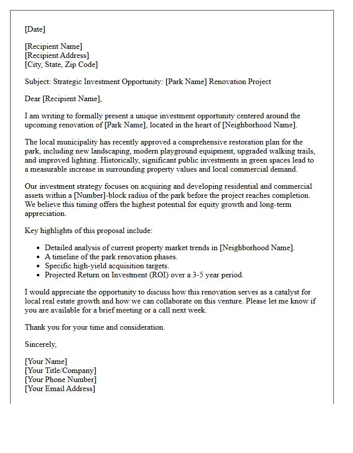 Neighborhood Park Renovation and Property Investment Letter