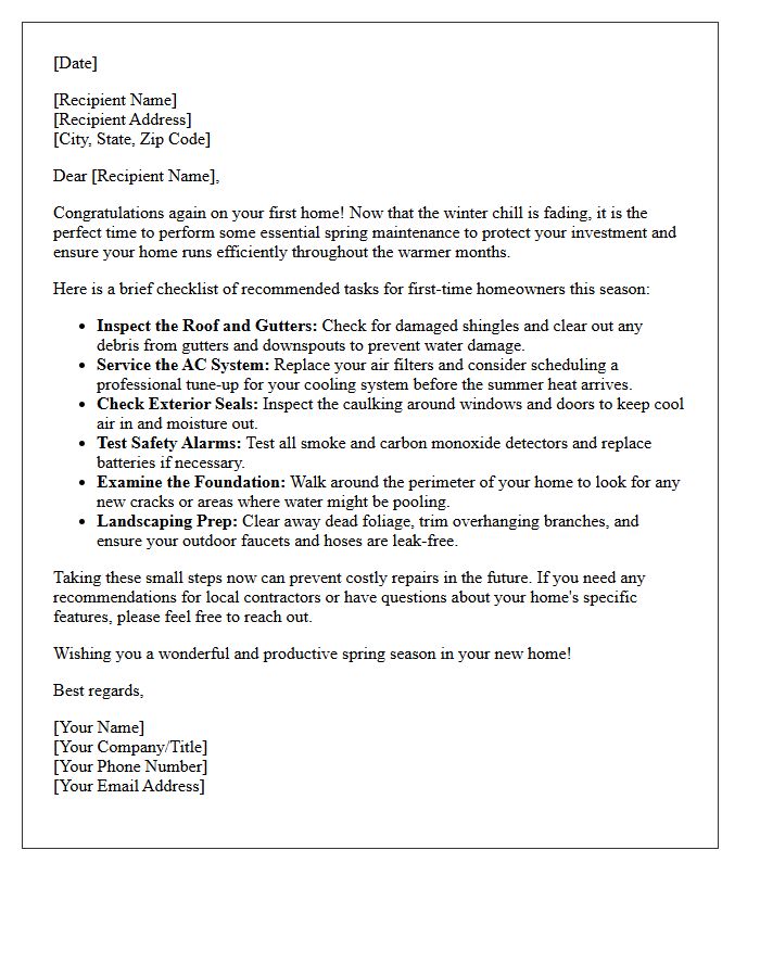 First-Time Homeowner Spring Maintenance Letter
