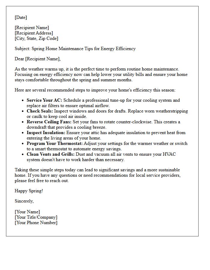 Energy Efficient Spring Home Maintenance Letter
