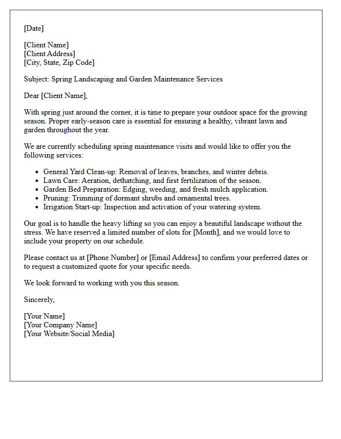 Landscaping And Garden Spring Maintenance Letter