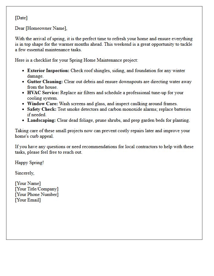 Weekend Project Spring Home Maintenance Letter