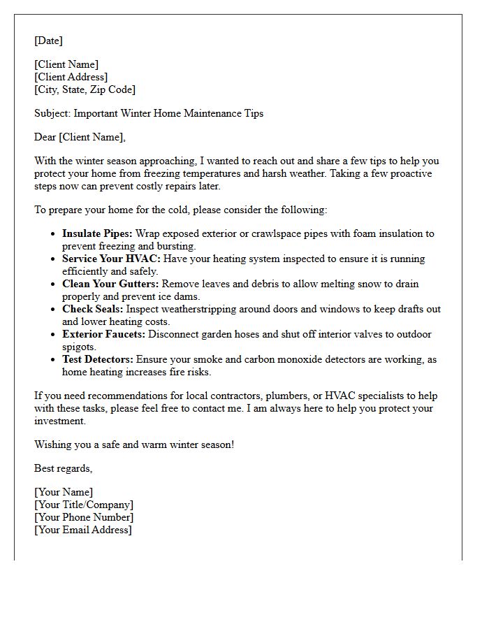 Real Estate Client Winter Weather Preparation Reminder Letter