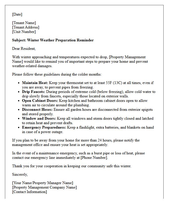Property Management Winter Weather Preparation Reminder Letter