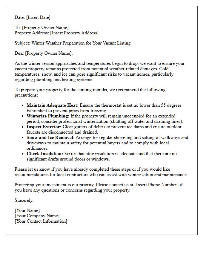 Vacant Listing Winter Weather Preparation Reminder Letter
