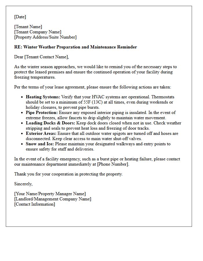 Industrial Lease Winter Weather Preparation Reminder Letter