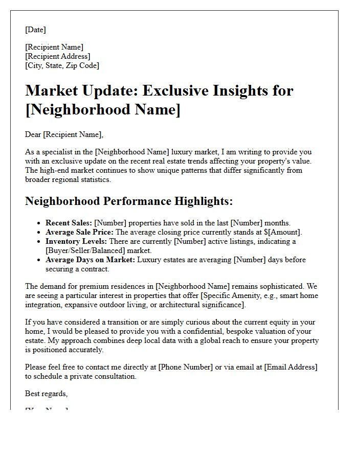 Luxury Properties Neighborhood Real Estate Market Update Letter