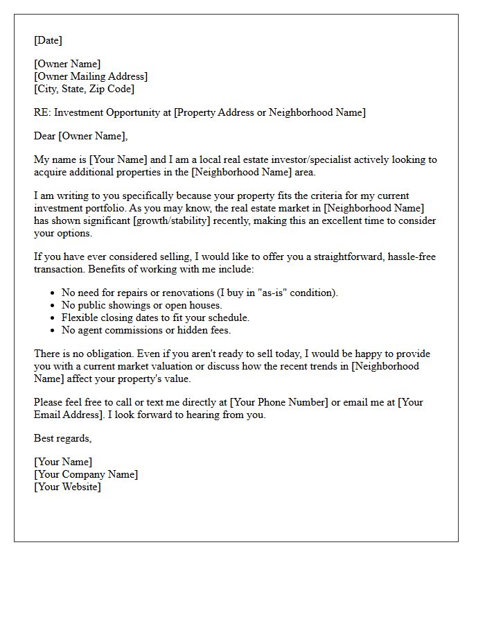 Investment Opportunity Neighborhood Real Estate Market Letter