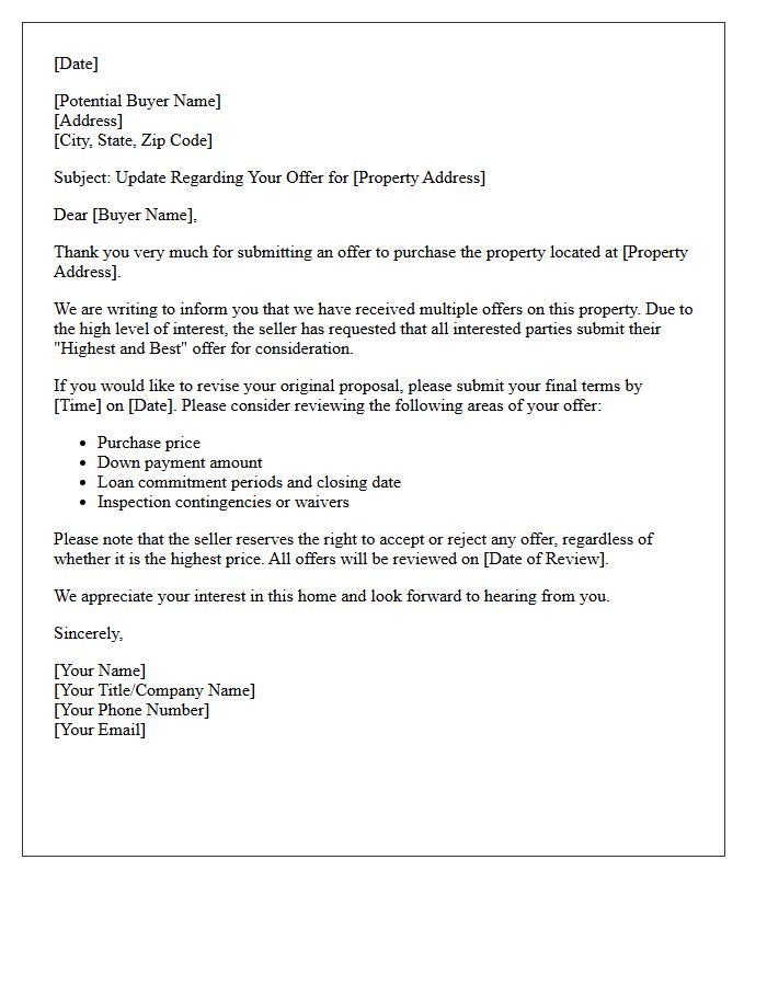 Multiple Offers Received Local Sales Letter