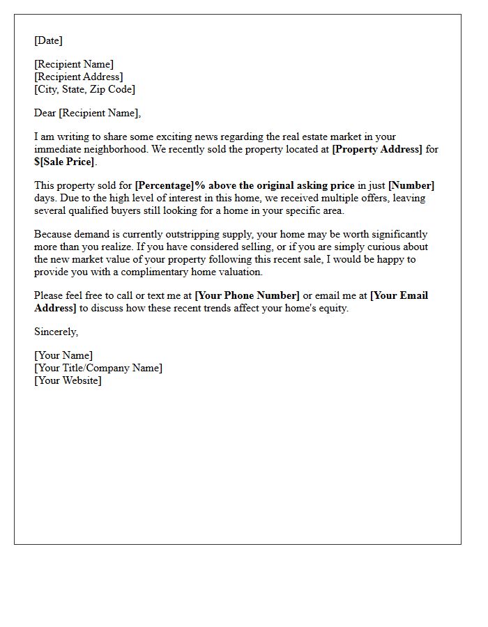 Above Asking Price Recent Sales Letter