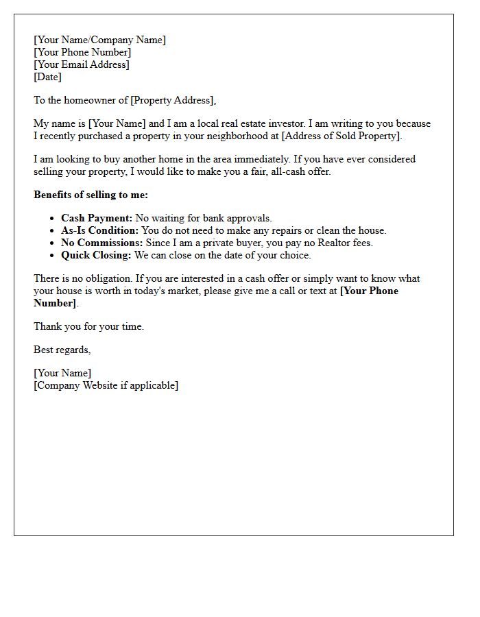 Cash Buyer Local Property Sold Letter