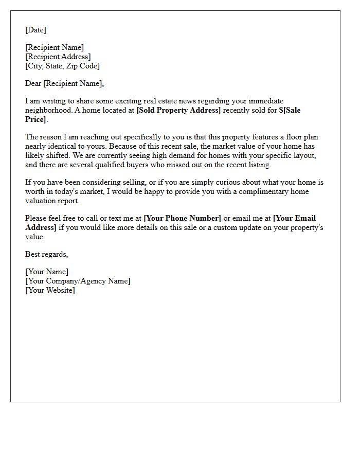 Similar Floor Plan Recent Sales Letter