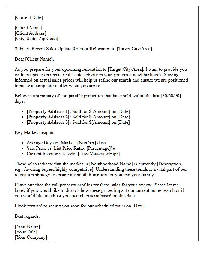 Relocation Buyer Recent Sales Notification Letter