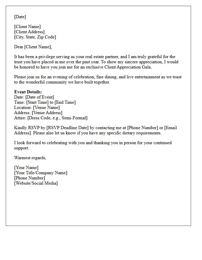 Real Estate Client Appreciation Gala Invitation Letter