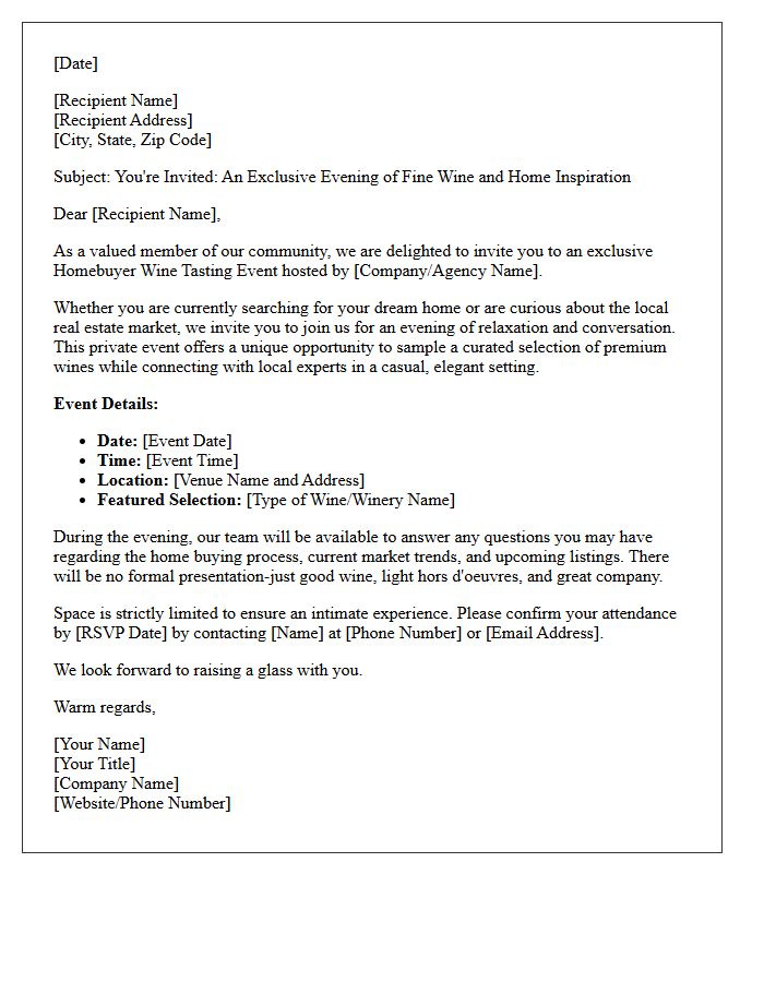 Exclusive Homebuyer Wine Tasting Event Invitation Letter