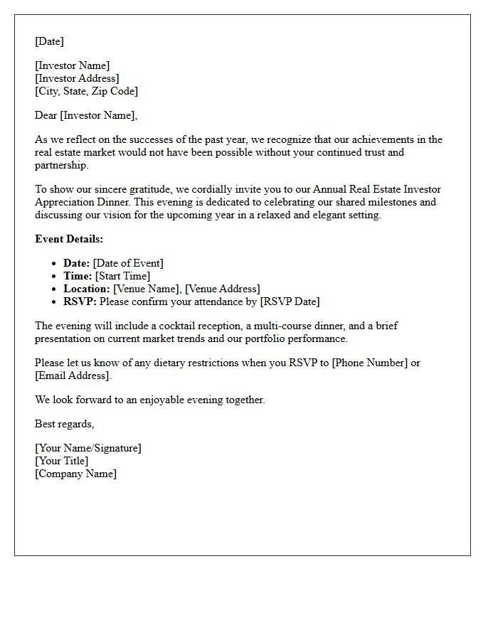 Annual Real Estate Investor Appreciation Dinner Letter