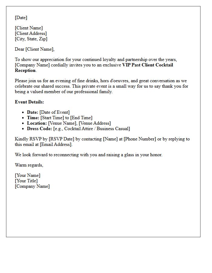 VIP Past Client Cocktail Reception Invitation Letter