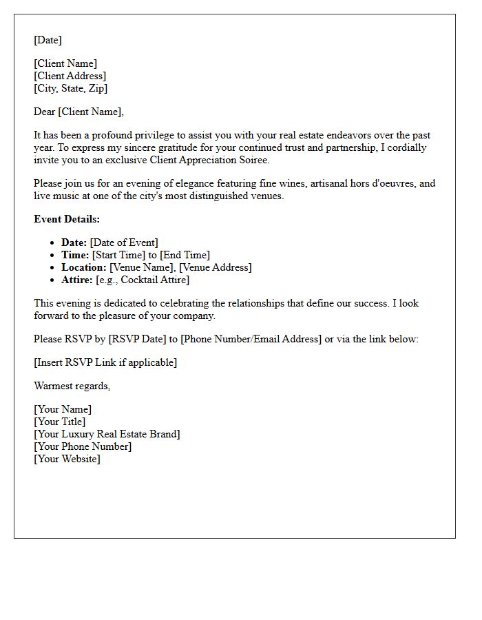 Luxury Real Estate Client Appreciation Soiree Letter