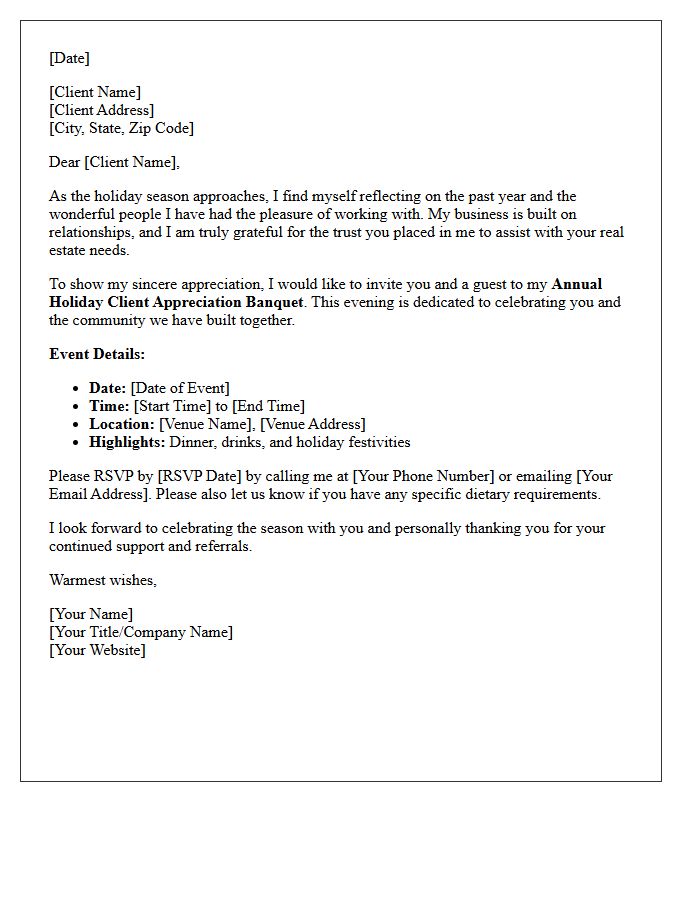 Holiday Real Estate Client Appreciation Banquet Letter