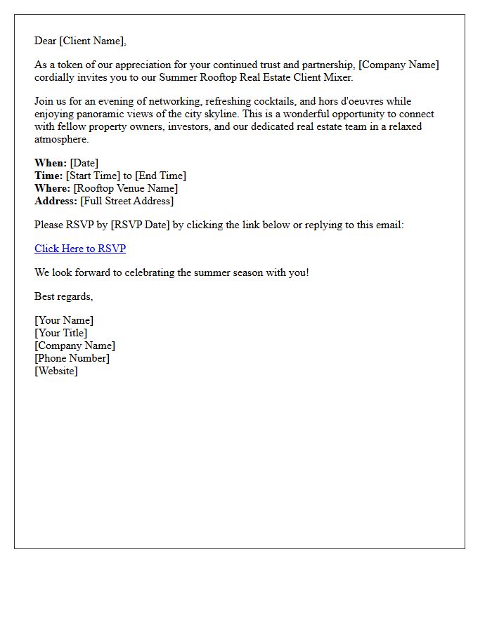 Summer Rooftop Real Estate Client Mixer Invitation Letter