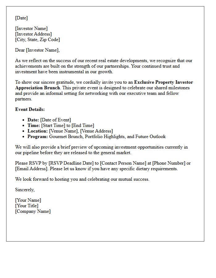 Exclusive Property Investor Appreciation Brunch Letter