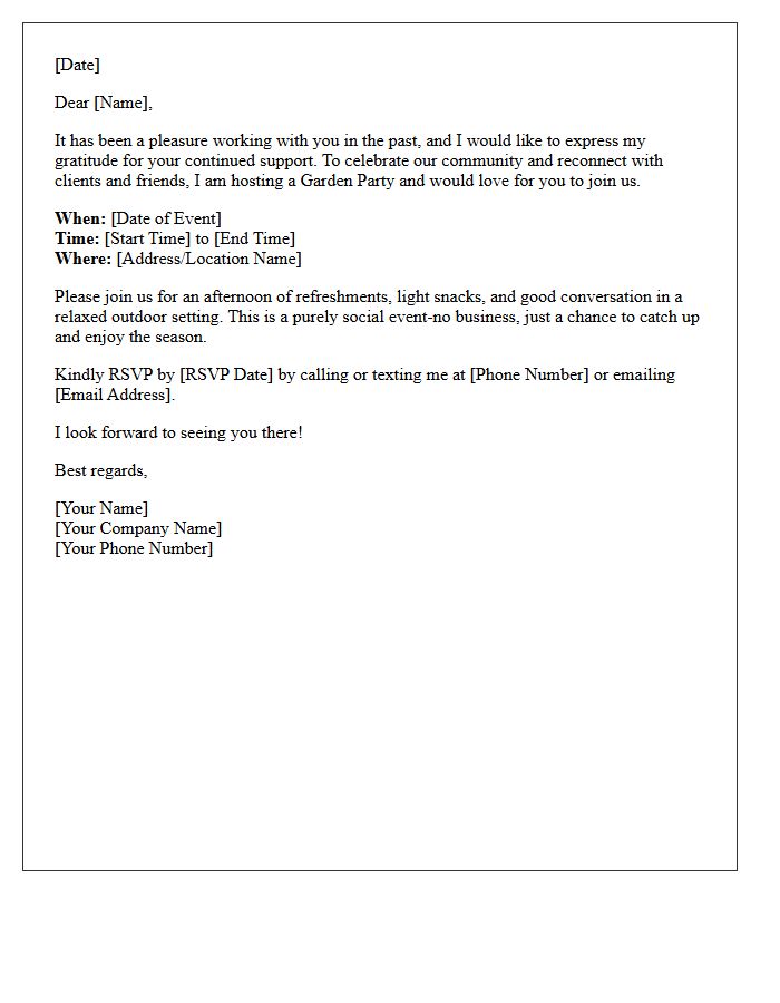 Past Seller and Buyer Garden Party Invitation Letter