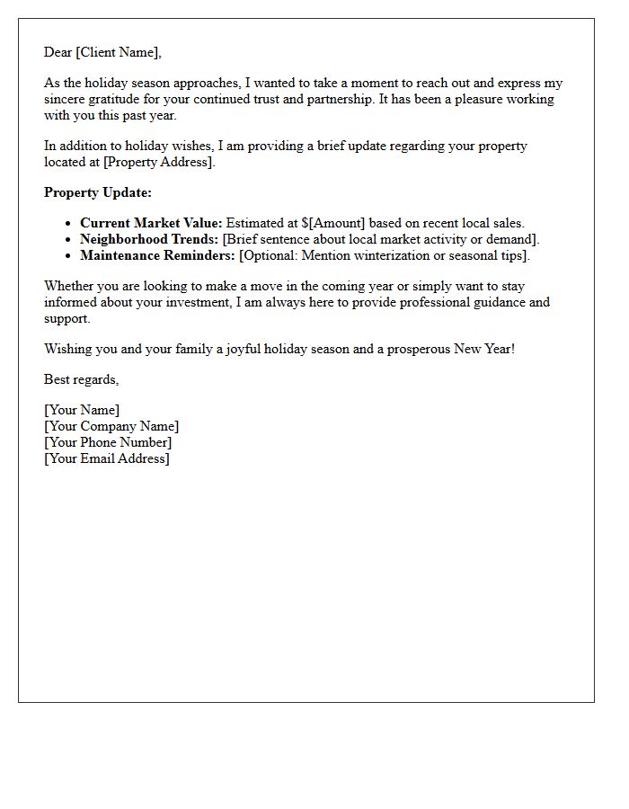 Client Appreciation Holiday Greeting and Property Update Letter