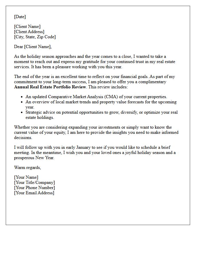 Warm Holiday Wishes and Annual Real Estate Portfolio Review Letter