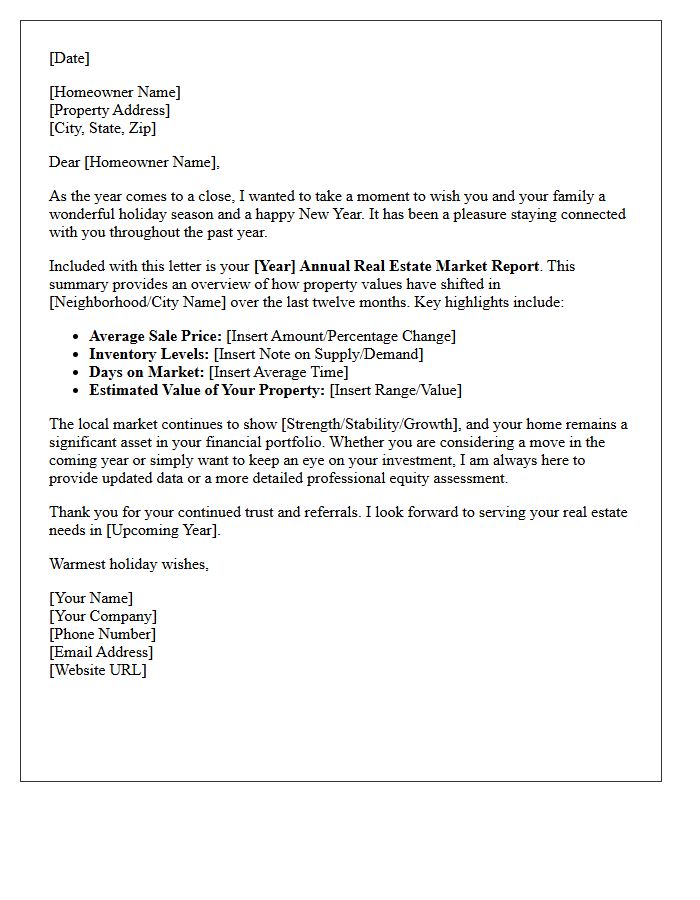 Homeowner Holiday Greeting and Annual Real Estate Report Letter