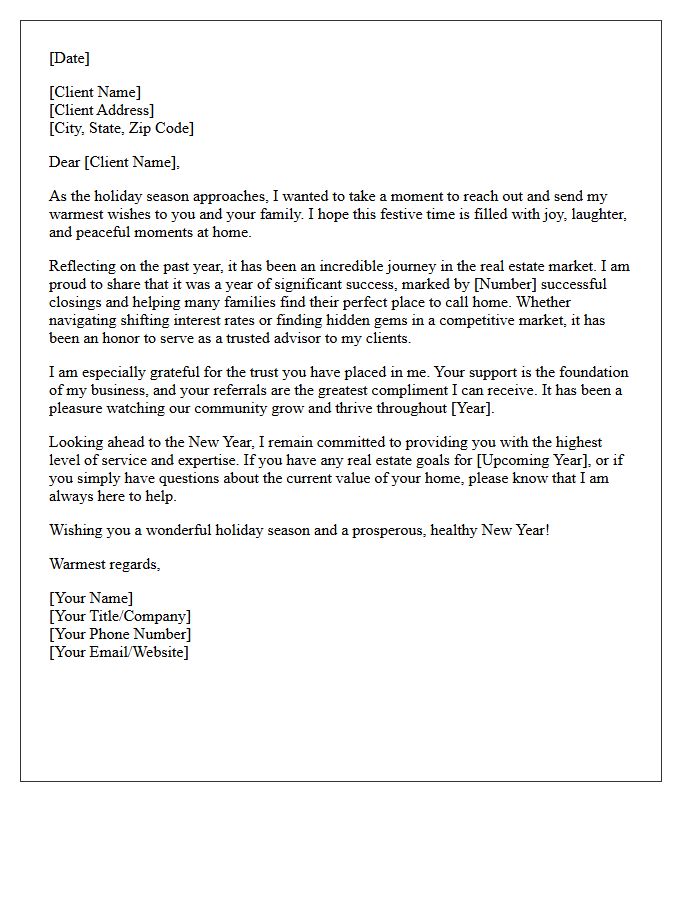 Festive Holiday Wishes and Real Estate Success Review Letter