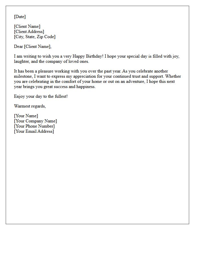 Real Estate Client Annual Happy Birthday Wishes Letter