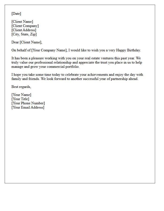 Commercial Real Estate Client Happy Birthday Wishes Letter