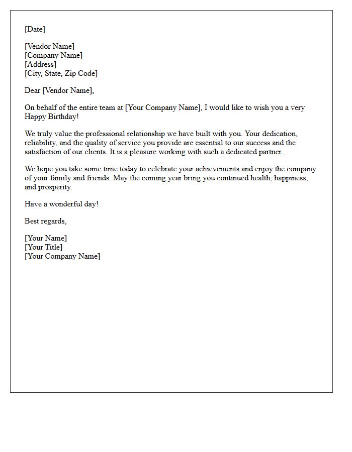 Happy Birthday Wishes Letter For Valued Real Estate Vendors