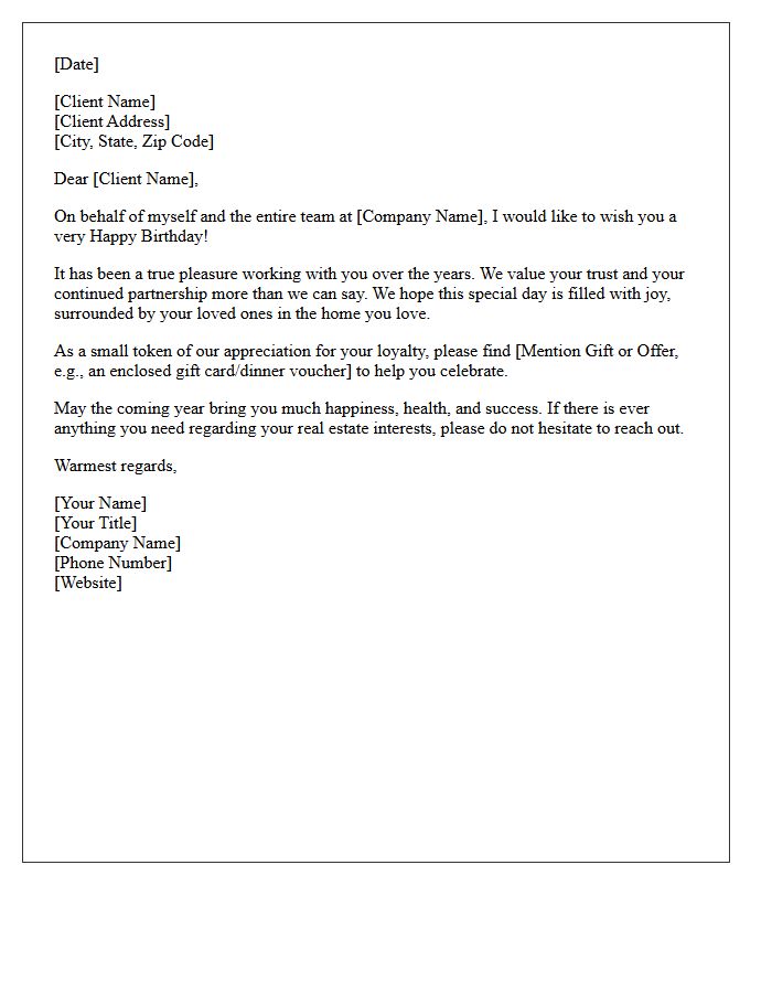 VIP Real Estate Client Happy Birthday Wishes Letter