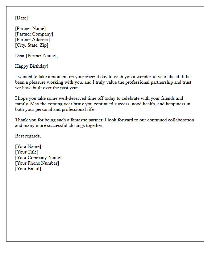Real Estate Referral Partner Happy Birthday Wishes Letter