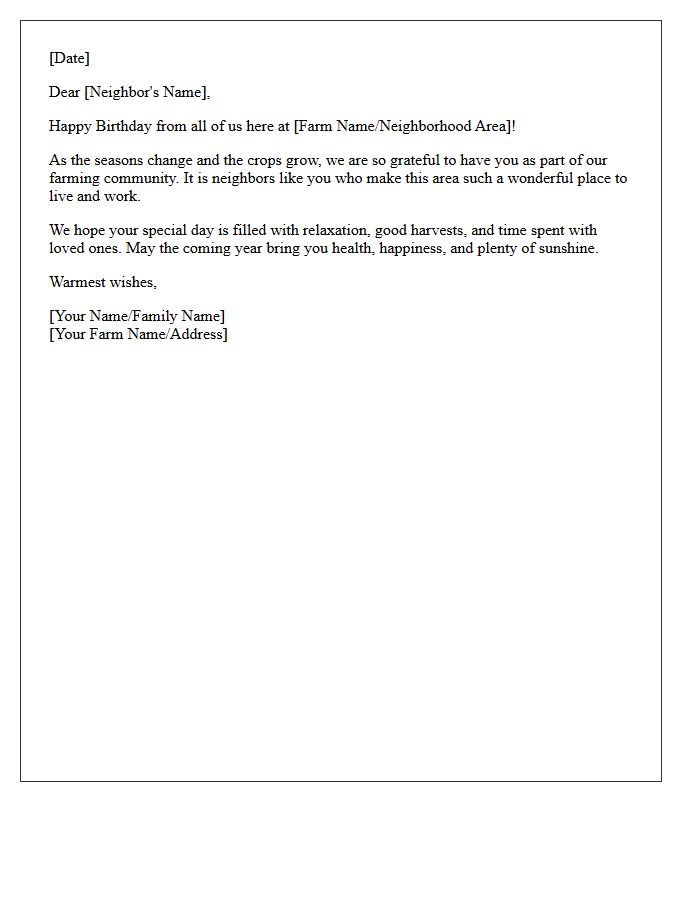 Neighborhood Farm Area Happy Birthday Wishes Letter