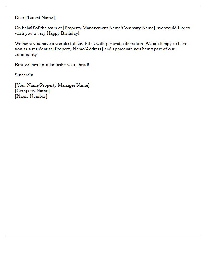 Real Estate Tenant Happy Birthday Wishes Letter