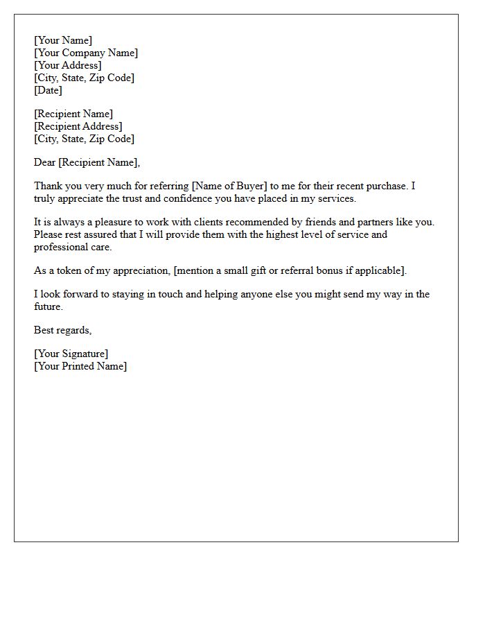 Thank You for the Buyer Referral Acknowledgment Letter