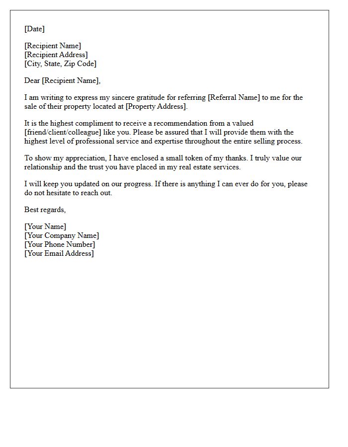 Real Estate Seller Referral Gratitude Letter