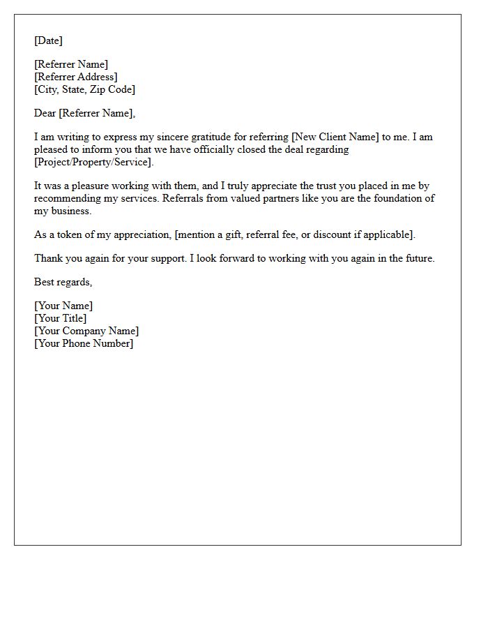 Successful Closing Referral Appreciation Letter