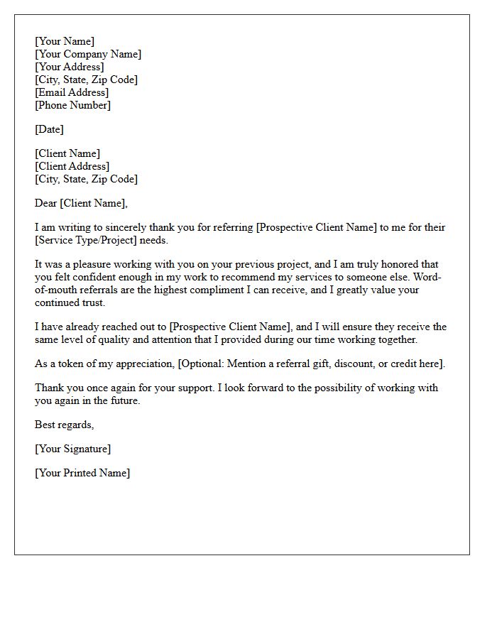 Past Client Referral Acknowledgment Letter