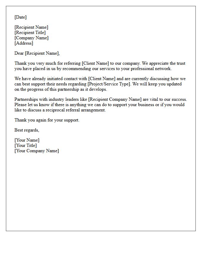Industry Partner Referral Thank You Letter