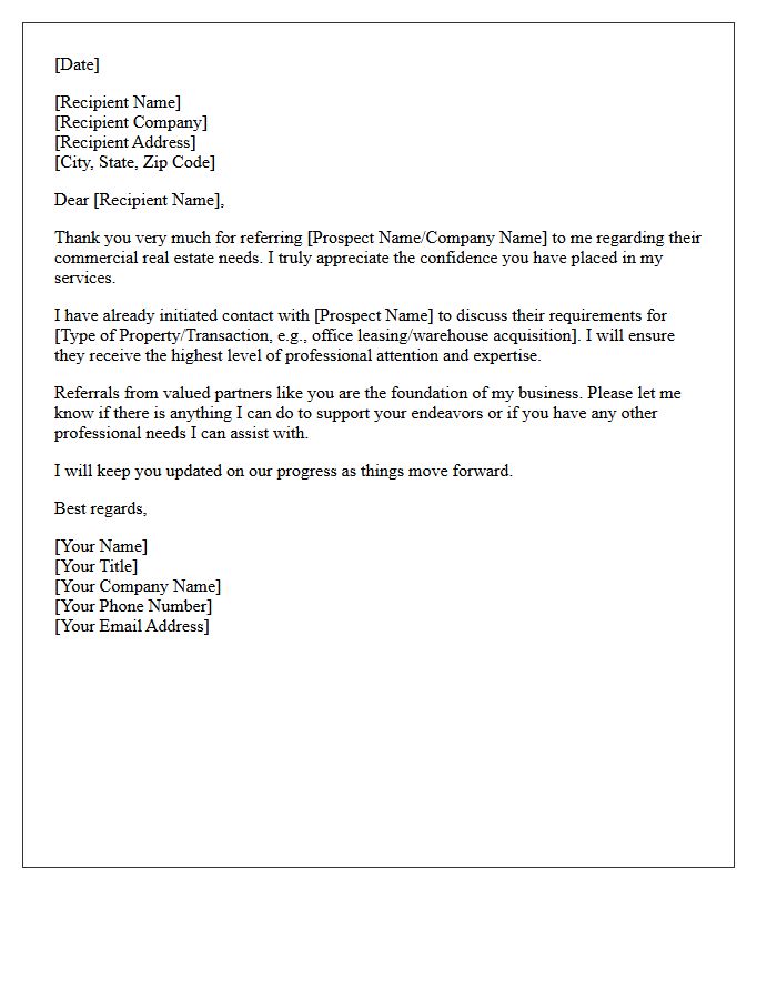 Commercial Real Estate Referral Thank You Letter
