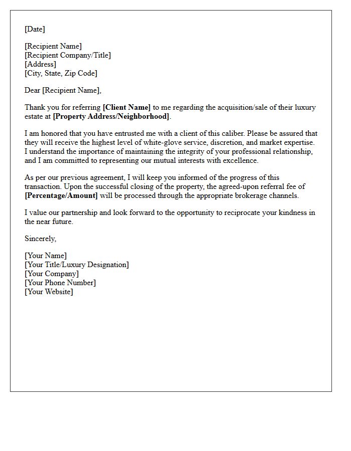Luxury Property Referral Acknowledgment Letter