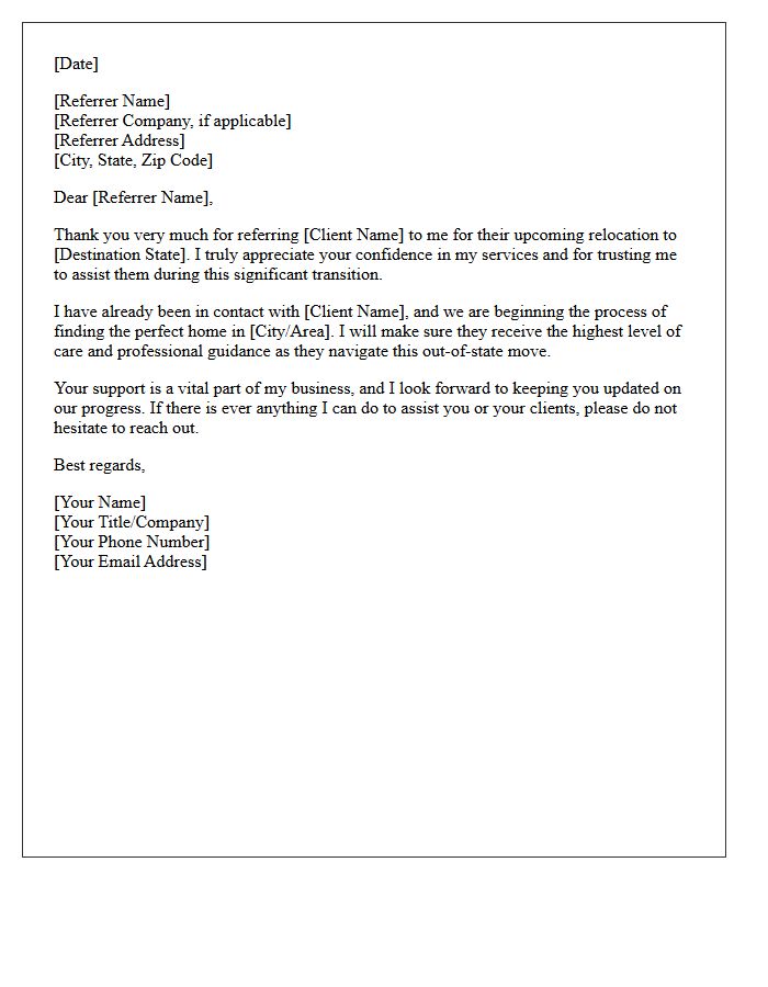 Out-of-State Relocation Referral Thank You Letter