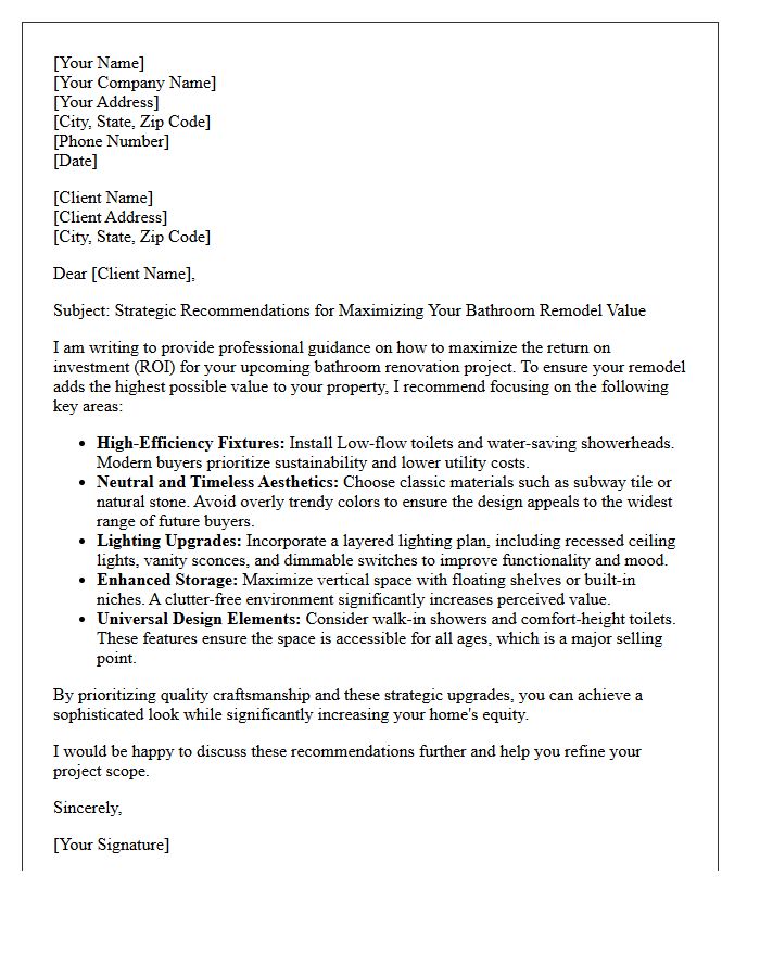 Bathroom Remodel Value Maximization Advice Letter