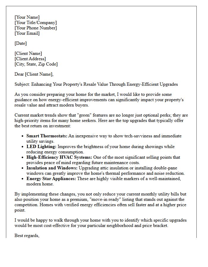Energy-Efficient Upgrades and Resale Value Advice Letter