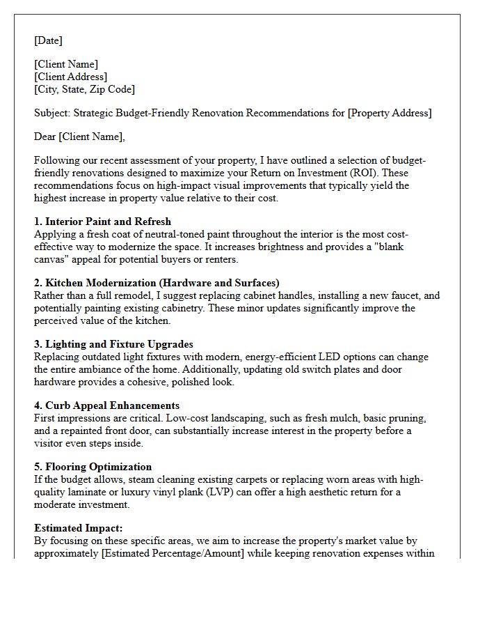 Budget-Friendly Property Renovation Return on Investment Advisory Letter